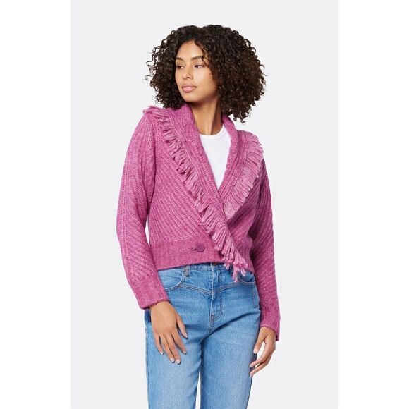 Joie Women’s Marta Wool Alpaca Blend Fringe Crop Cardigan in Purple Potion - Picture 1 of 14